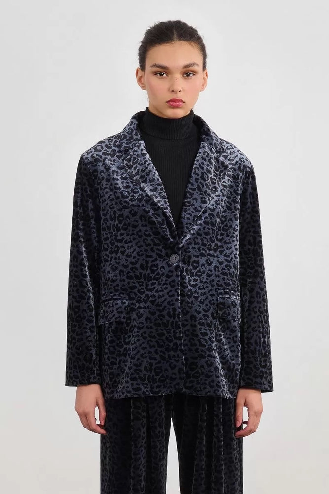 Velvet Blazer Dark Grey Leopard
