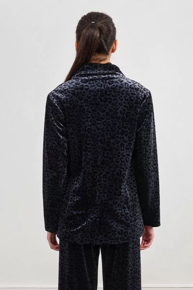 Velvet Blazer Dark Grey Leopard