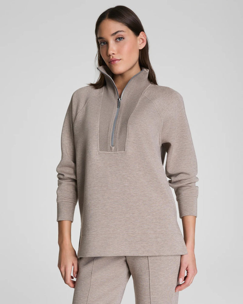 Spanx Air Essentials Brushed Half Zip Tunic Heather Birch