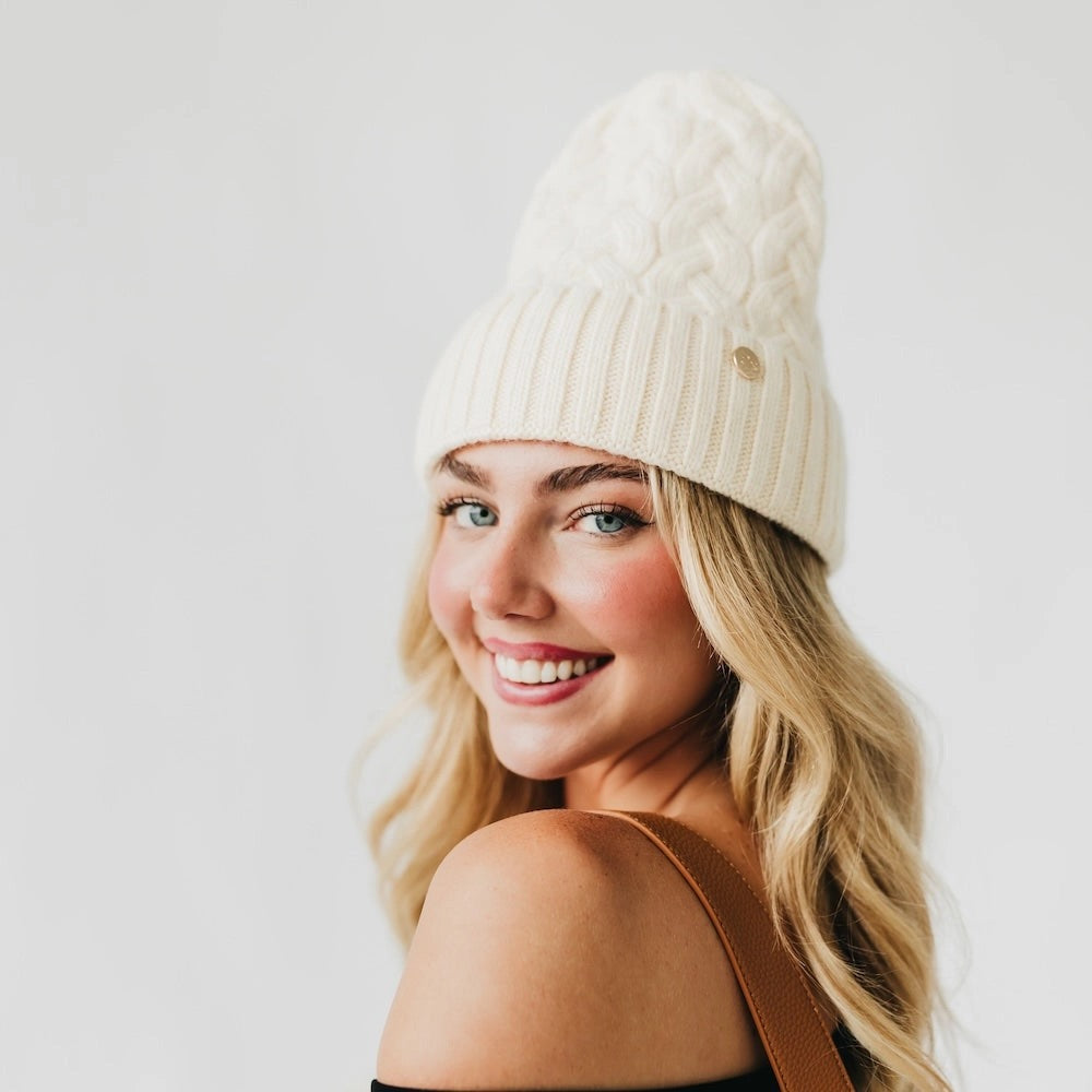 Satin-Lined Cashmere Beanie Cream