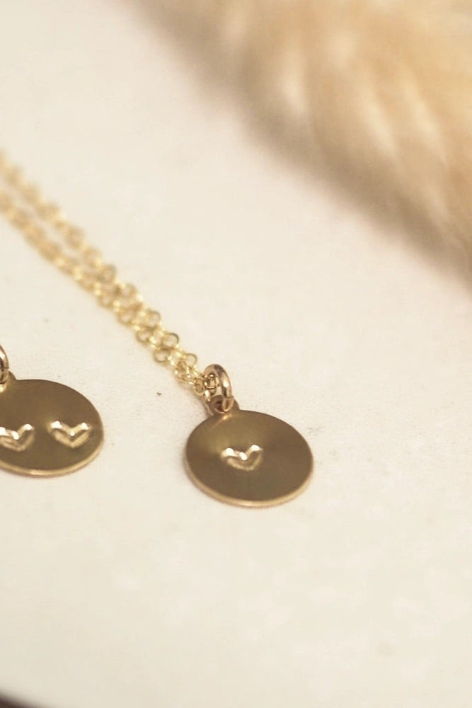 Matte Coin Single Heart Necklace Gold Filled