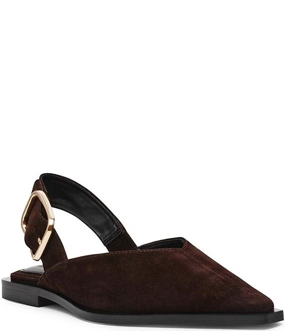 Shay Slingback Flat Brown Suede