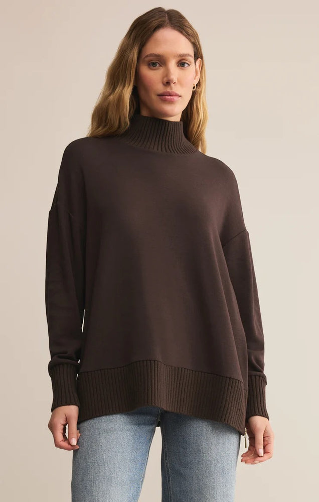 Sable Luxe Mock Neck Top Chocolate Cherry
