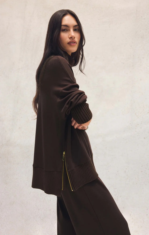 Sable Luxe Mock Neck Top Chocolate Cherry