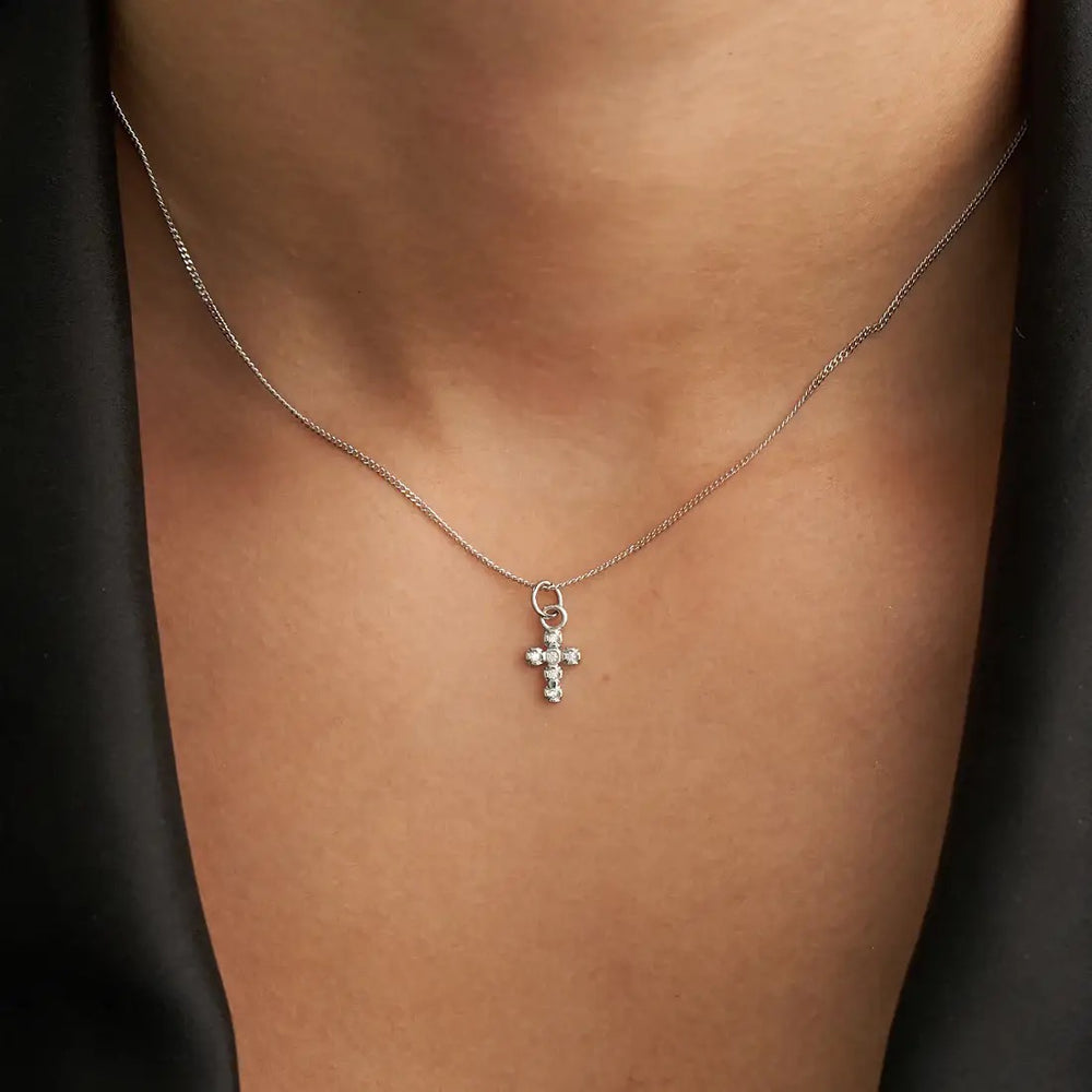 Shiny Cross Necklace 15" + 3" Extender Silver