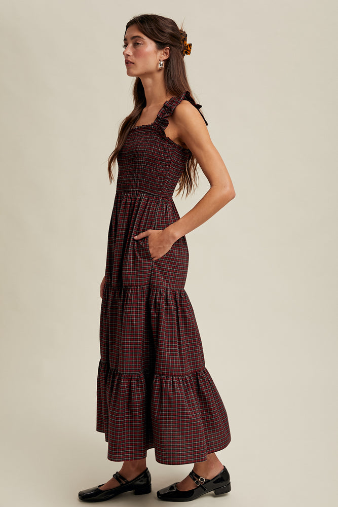 Jovie Gingham Tiered Dress Red/Green