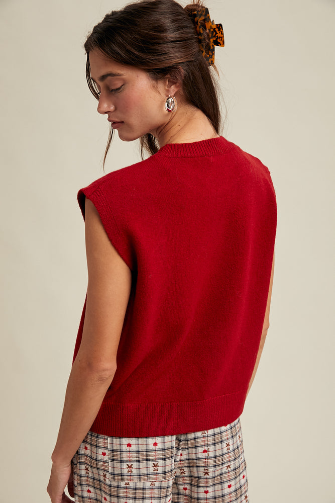 Teddy Bow Tie Sweater Vest Red