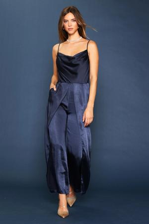 Satin Cami Cowl Neck Jumpsuit Navy