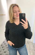 Evie V Neck Lurex Sweater Black