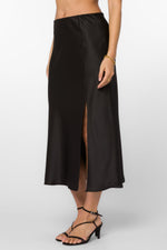 Satin Pull On Midi Skirt Black