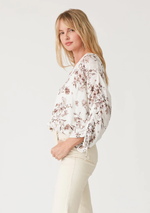 Floral 3/4 Sleeve Button Front Blouse Ivory/Taupe