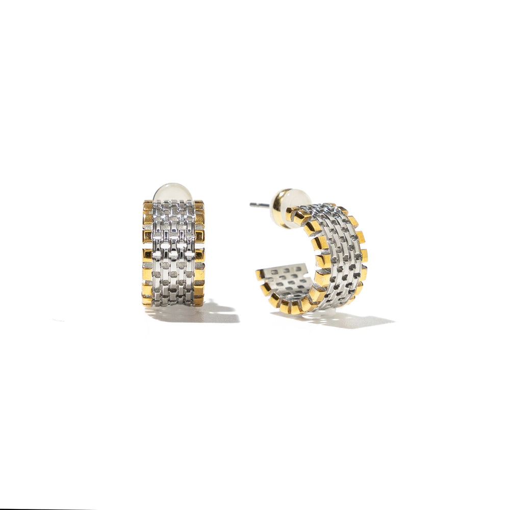 Two Tone Watch Band Hoop Earrings