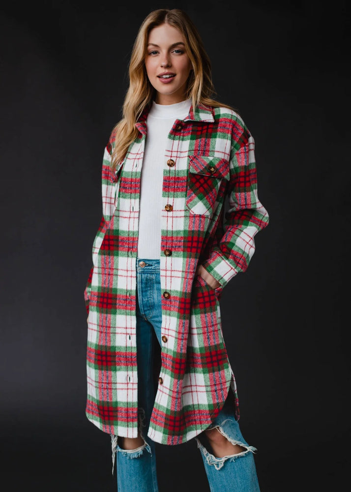 Clara Shacket Red/Green/Cream Plaid