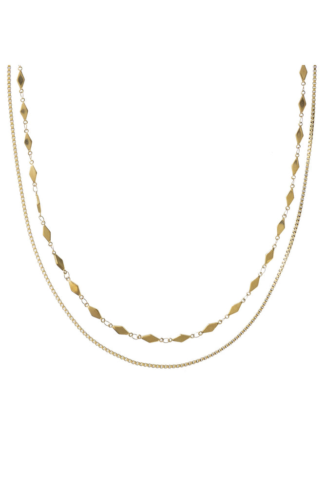 Box Chain Layered Necklace 17" + 3" Extender