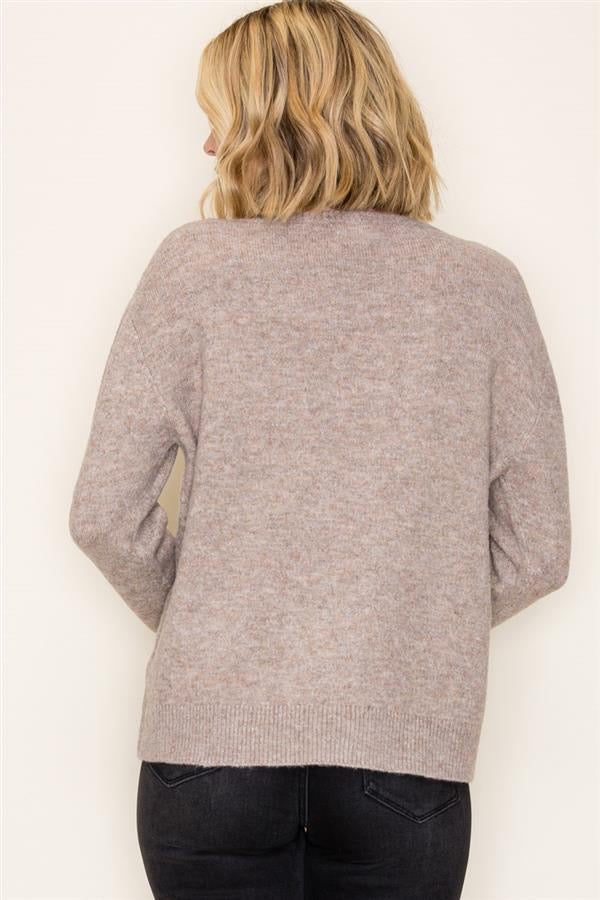Bow V-Neck Pullover Sweater Taupe