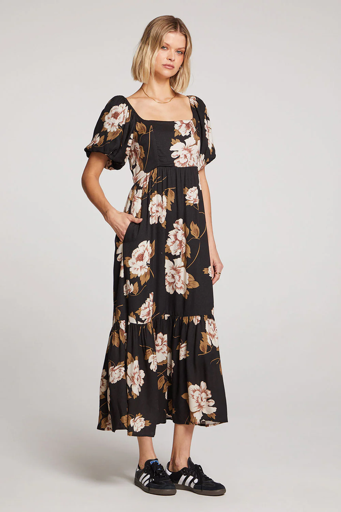 Mela Midi Dress Fall Floral Black-Mapel Boutique