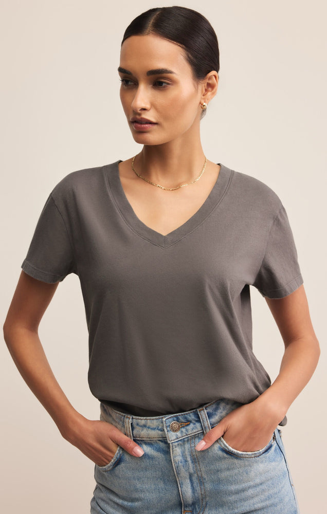 Weekdays V-Neck Tee Washed Grey