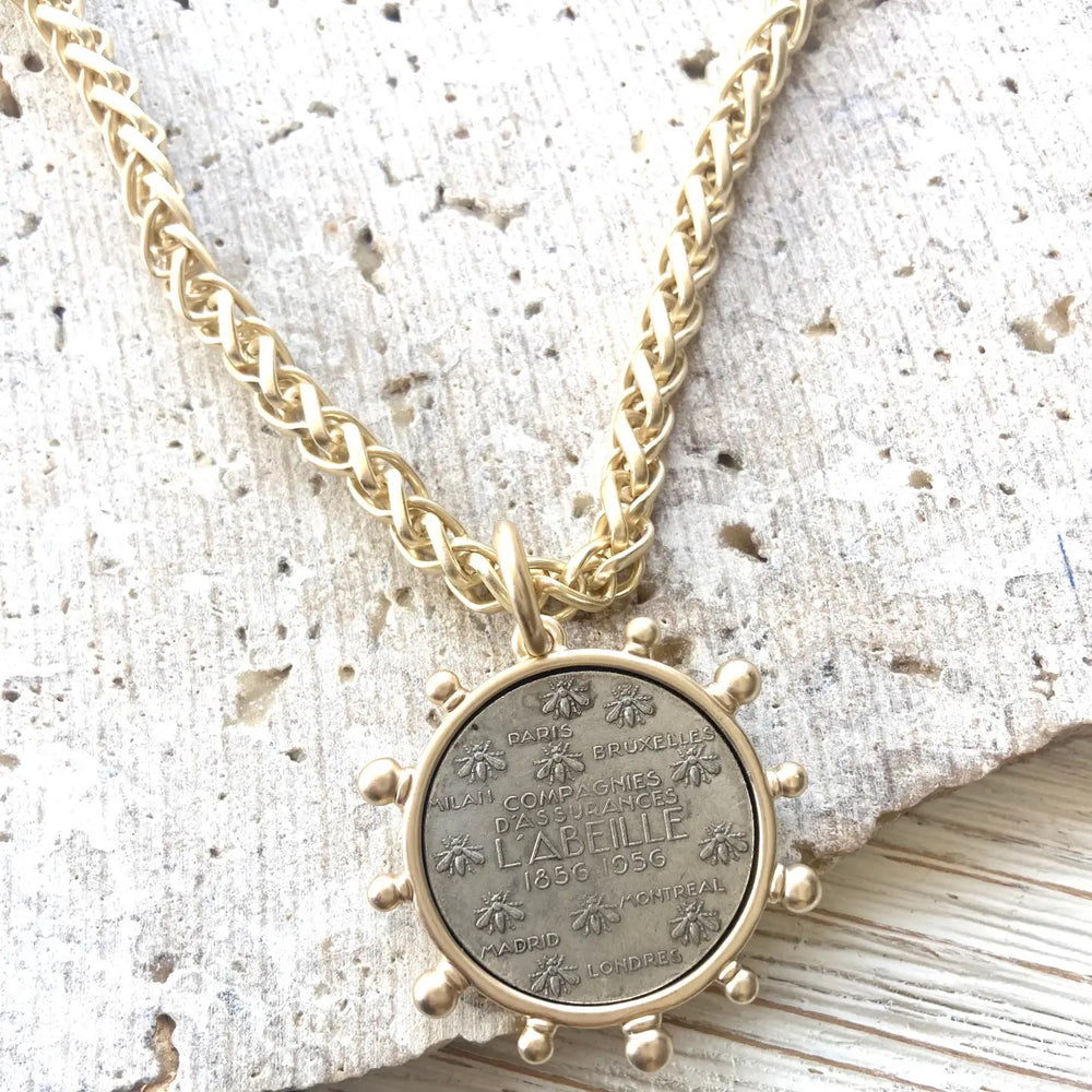French L'abeille (Bee) Coin Necklace