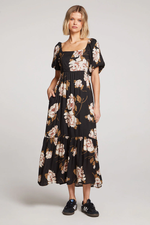 Mela Midi Dress Fall Floral Black-Mapel Boutique