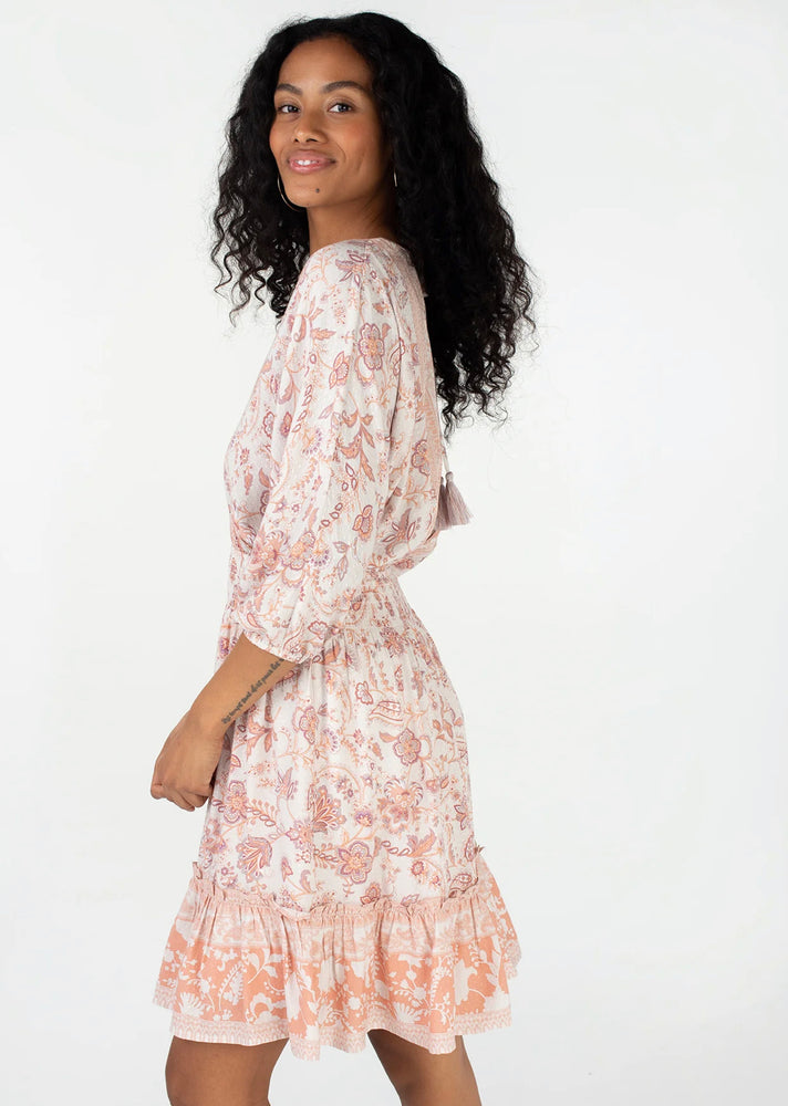 Bohemian Floral Open Back Dress Natural/Clay