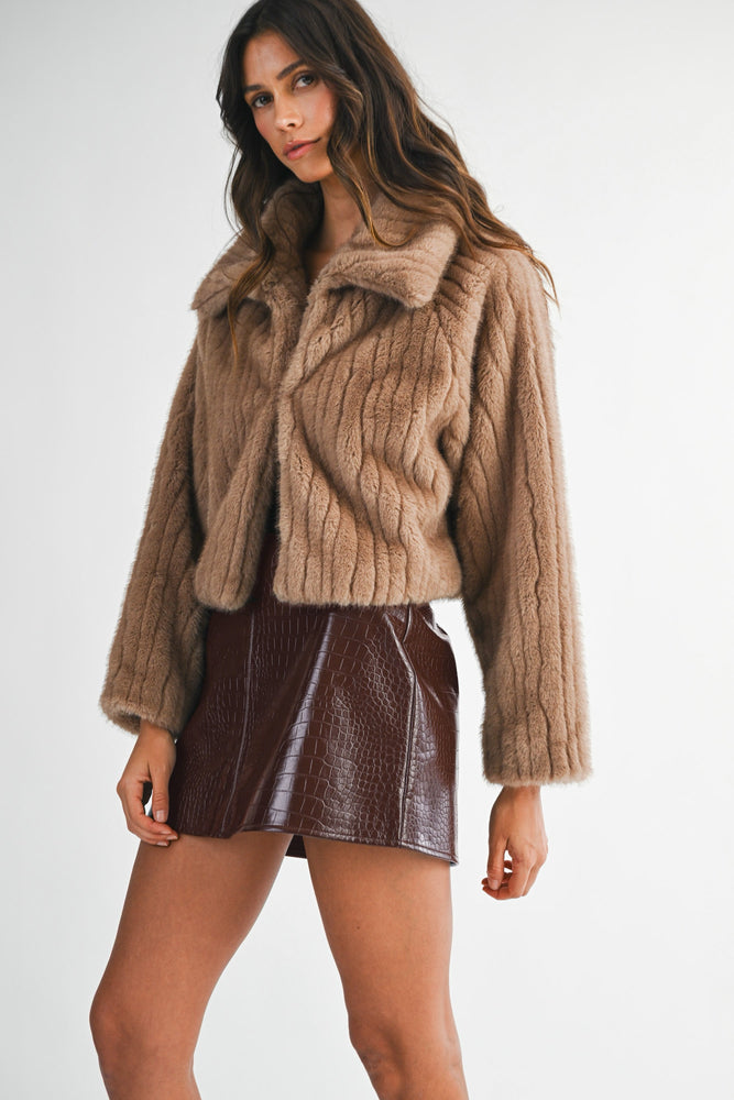 Maya Faux Fur Crop Jacket Mocha