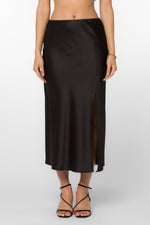 Satin Pull On Midi Skirt Black