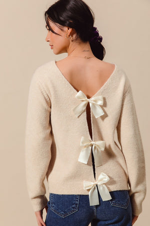 Amelie V Back Bow Sweater Oatmeal