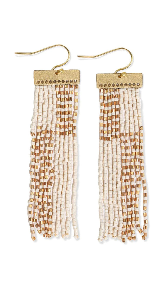 Lana Hanger Colorblock Stripe Beaded Fringe Earrings Ivory/Gold