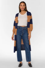 Amina Stripe Cardigan Navy/Brown