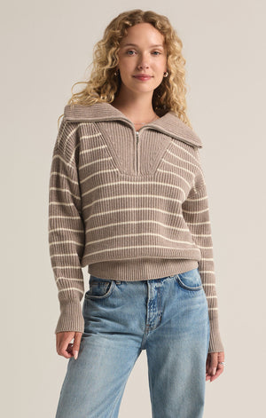 Villa Half Zip Sweater Heather Taupe