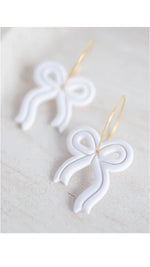 Clay Earrings Ribbon Hoops - White