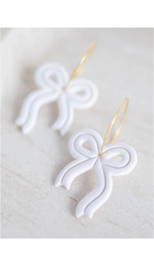 
            
                Load image into Gallery viewer, Clay Earrings Ribbon Hoops - White
            
        