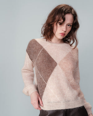 Nanse Mohair Sweater Argyle Beige