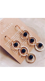Cecelia Black Agate Gemstone Triple Hoop Earring