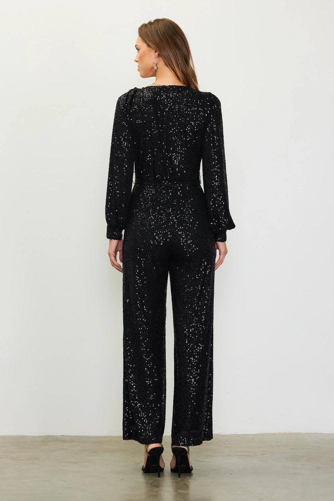 Sequin Wrap Jumpsuit Black