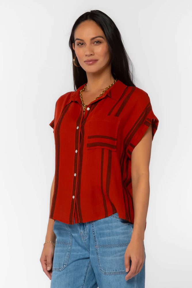 Kirsty Rolled Sleeve Button Up Red Clay