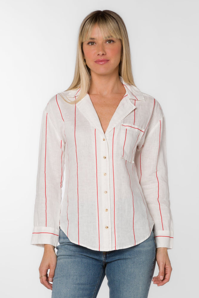 Lyla Button Down Red/White Stripe