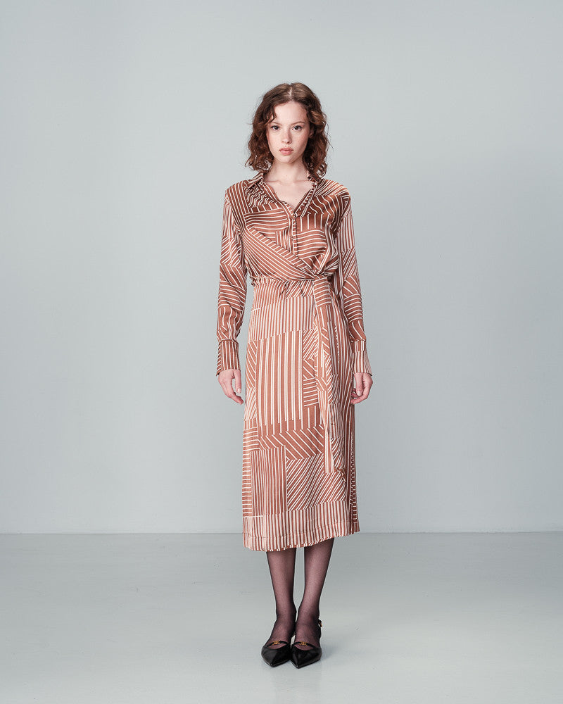 Nice Satin Stripe Dress Chocolate-Mapel Boutique