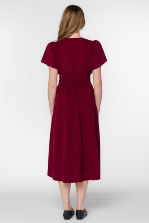 Julissa Smocked Waist Dress Cabernet