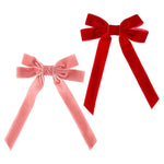 Velvet Bow Clip 2pc Set - Blush/Red