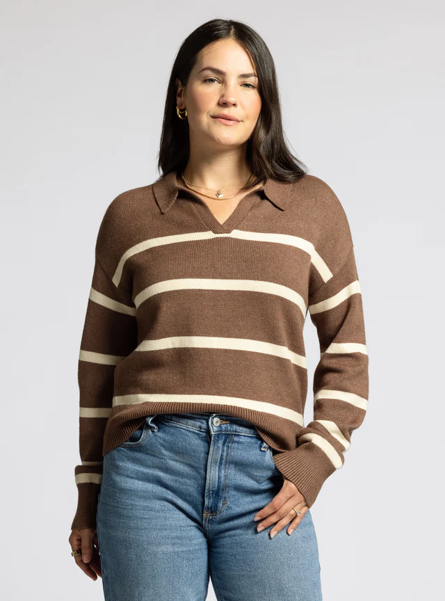 Lotus Sweater Brown Ivory Plaid