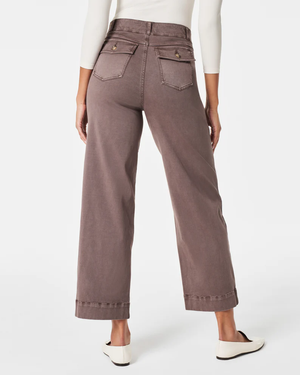 Spanx Stretch Twill Wide Leg Crop Pants Smoke