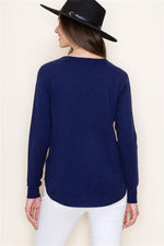 Payton Boat Neck High Low Pullover Navy