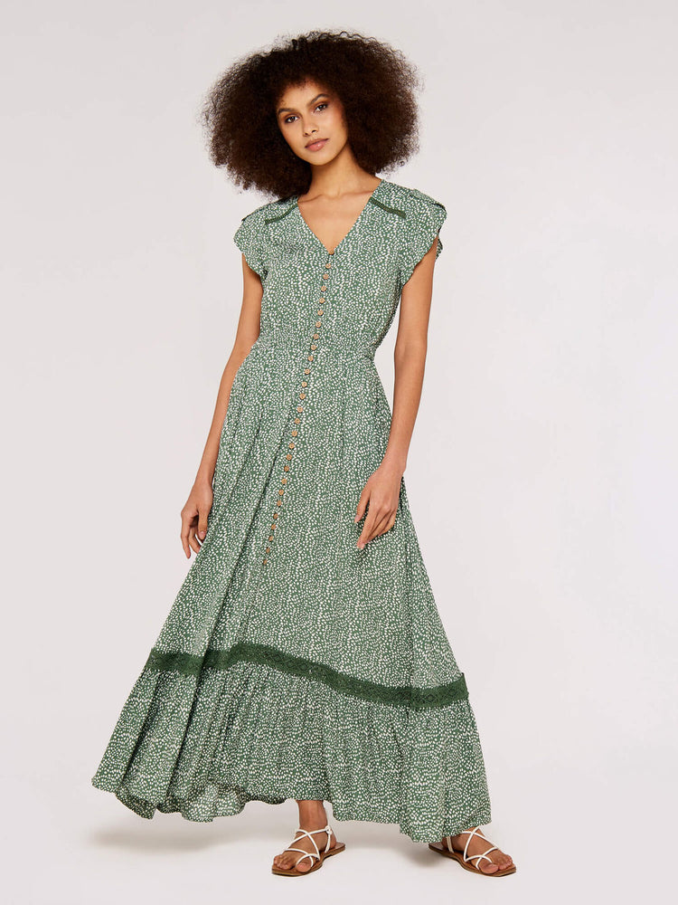 Mini Dot Crochet Maxi Dress Green