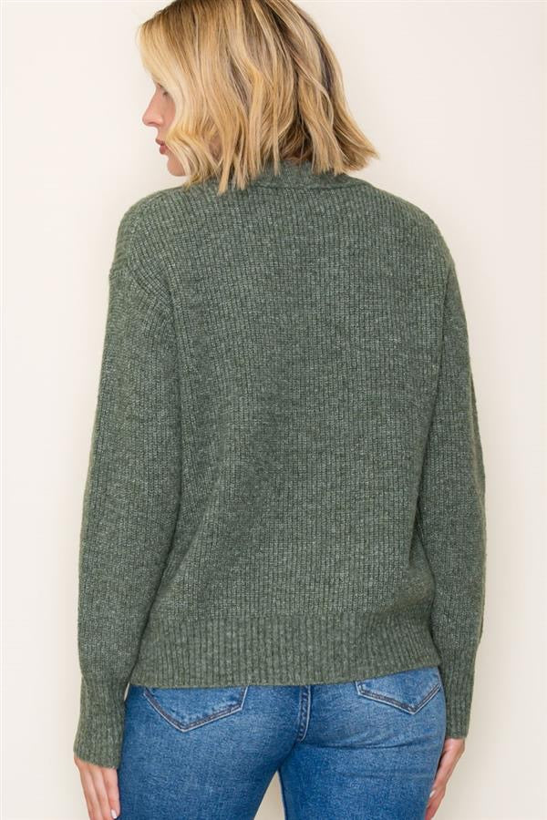 Kendra Ribbed Crew Sweater Dark Sage