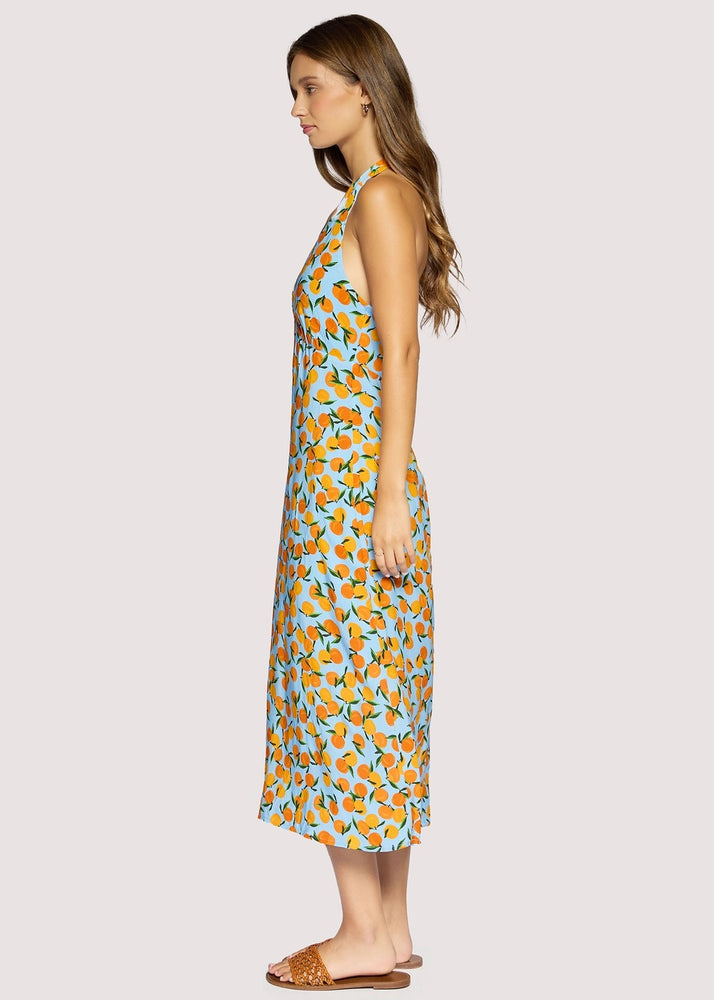 Citrus Soiree Halter Midi Dress Blue/Orange Mapel Boutique Citrus Soiree Halter Midi Dress Blue/Orange Mapel Boutique