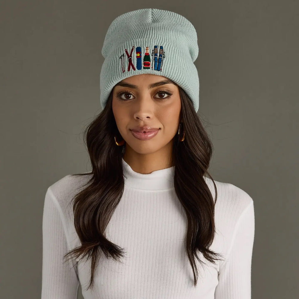 Apres Ski Club Emboidered Knit Beanie Light Blue