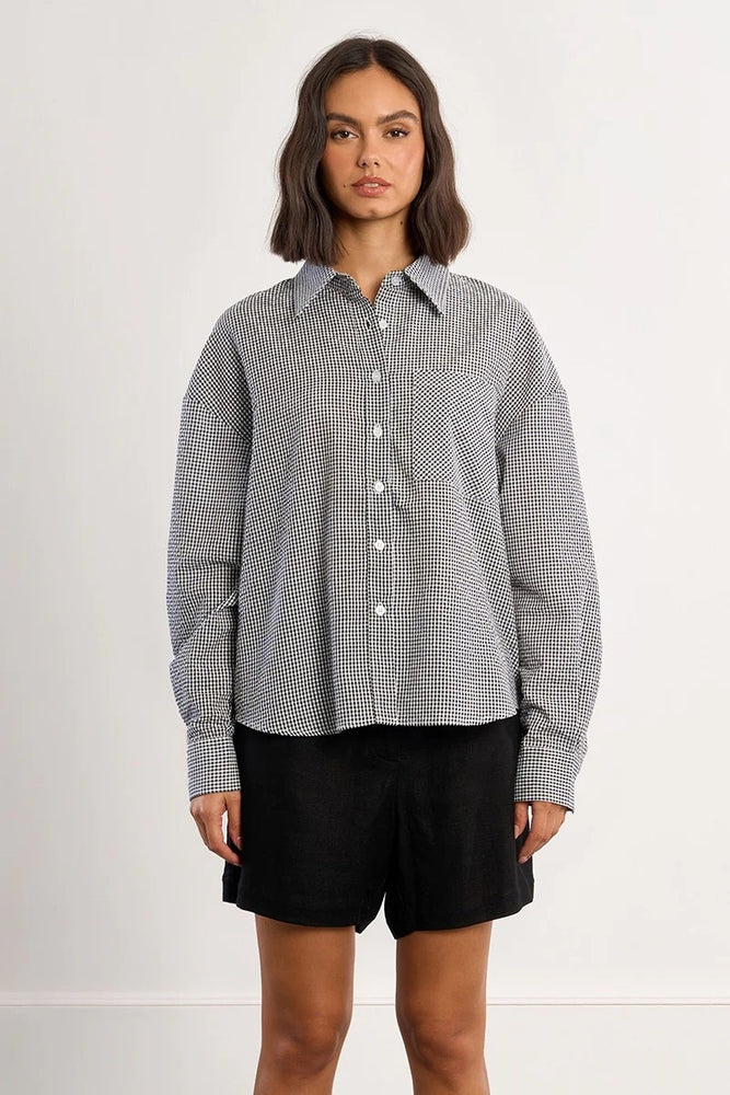 Brittany Gingham Button Down Shirt Black – Mapel Boutique