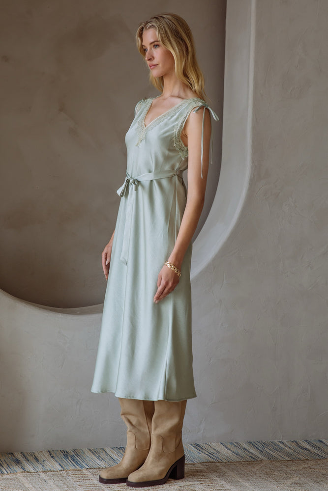 Lace Trim Slip Dress Sage