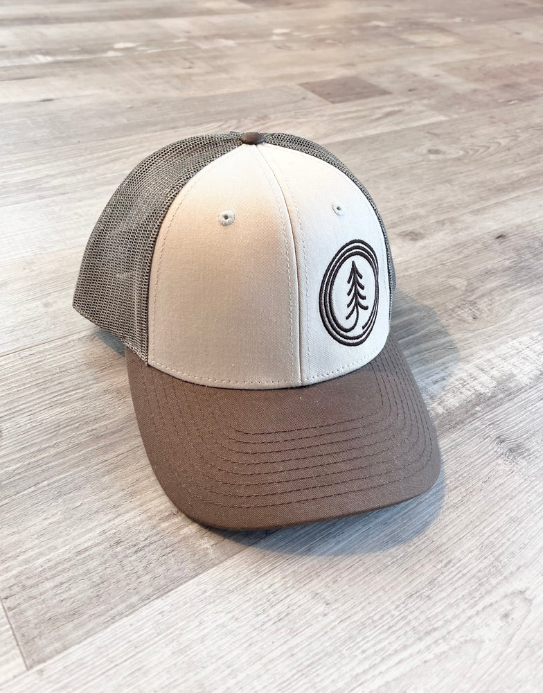 Circle Tree Trucker Hat Tan/Loden Brown